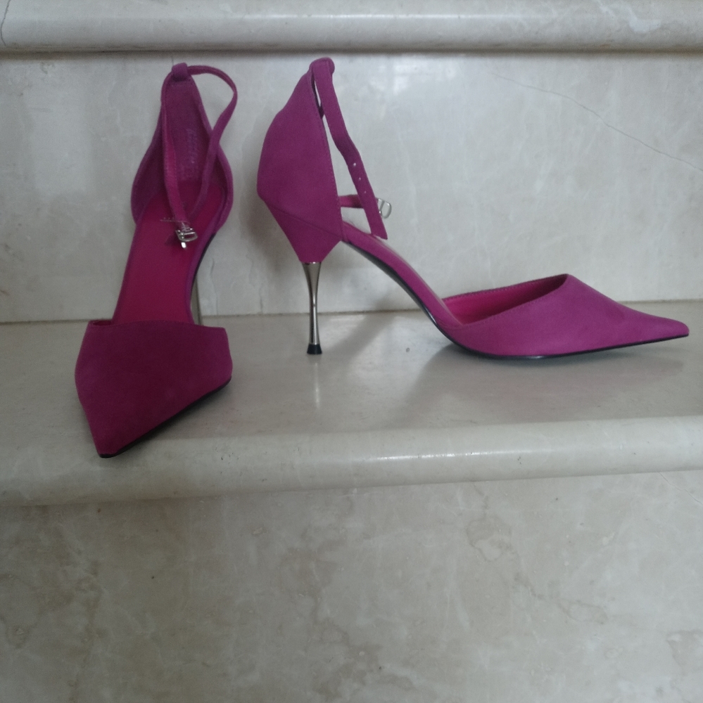 Fuchsia Suede Strappy Stilettoes